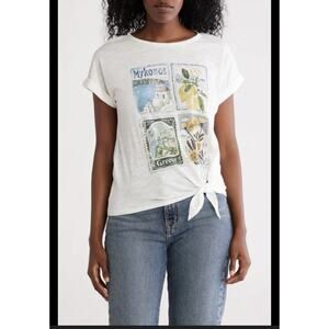 NWT Lucky Brand Womens Side Tie Hem Graphic T-Shirt Size Medium